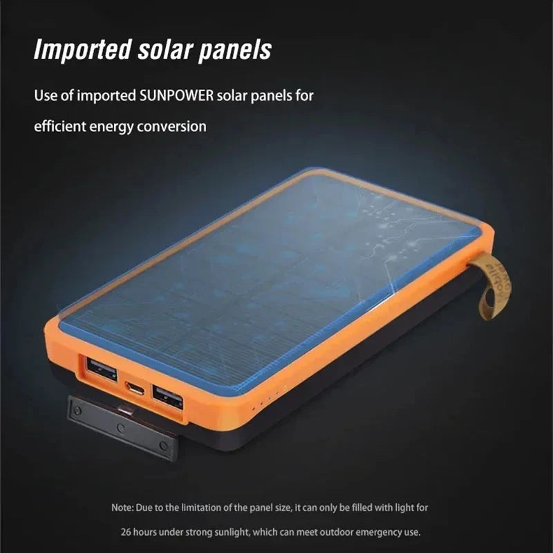 Xiaomi Solar Power Bank, Imported SUNPOWER solar panels for efficient energy conversion; 26 hours full charge under strong sunlight.