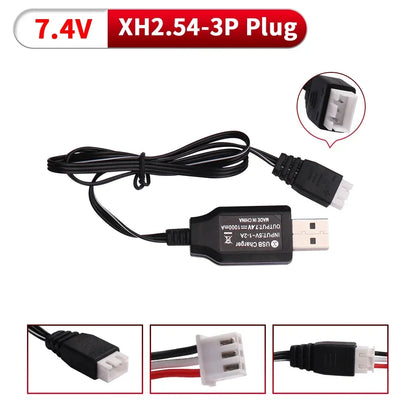 7.4V 1200mAh 25C 703048 Lipo Battery, 7.4V USB charger with XH2.54-3P plug, 5V-1.2A input, 7.4V-1000mA output, made in China.