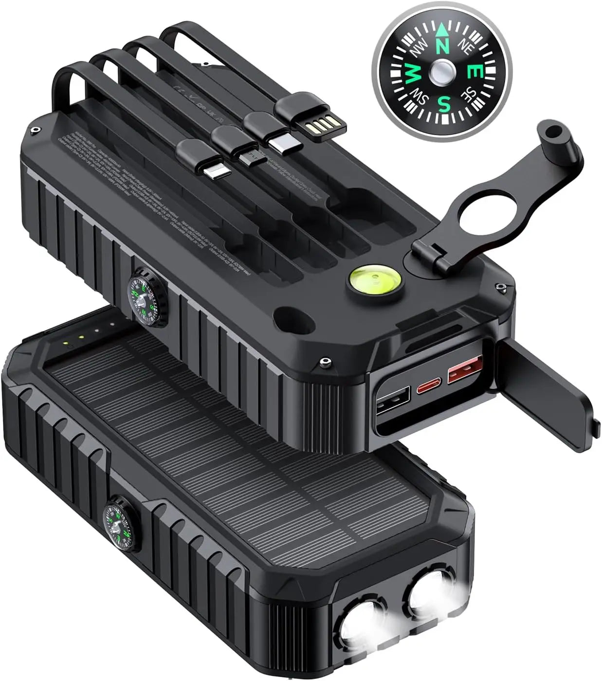 HS-43 40000mAh Solar Power Bank, 4 Built-in Cables & Hand Crank, 22.5W USB-A/20W PD USB-C, 6 Outputs/4 Inputs