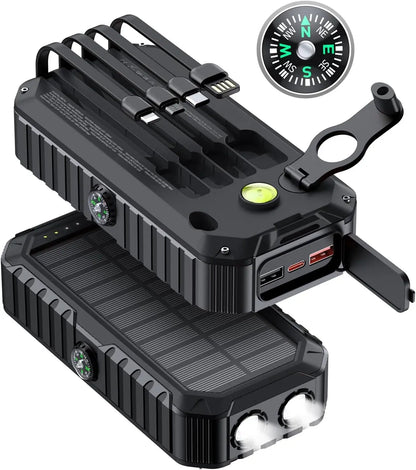 HS-43 40000mAh Solar Power Bank, 4 Built-in Cables & Hand Crank, 22.5W USB-A/20W PD USB-C, 6 Outputs/4 Inputs
