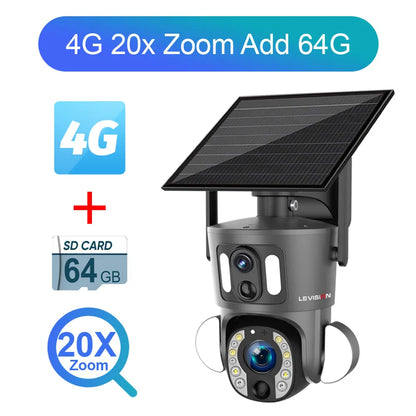 LS VISION 4K 8MP Solar Camera - 20X Optical Zoom Dual Screen WiFi 4G Sim PTZ Dual PIR Detection Humanoid Auto Tracking CCTV Camera