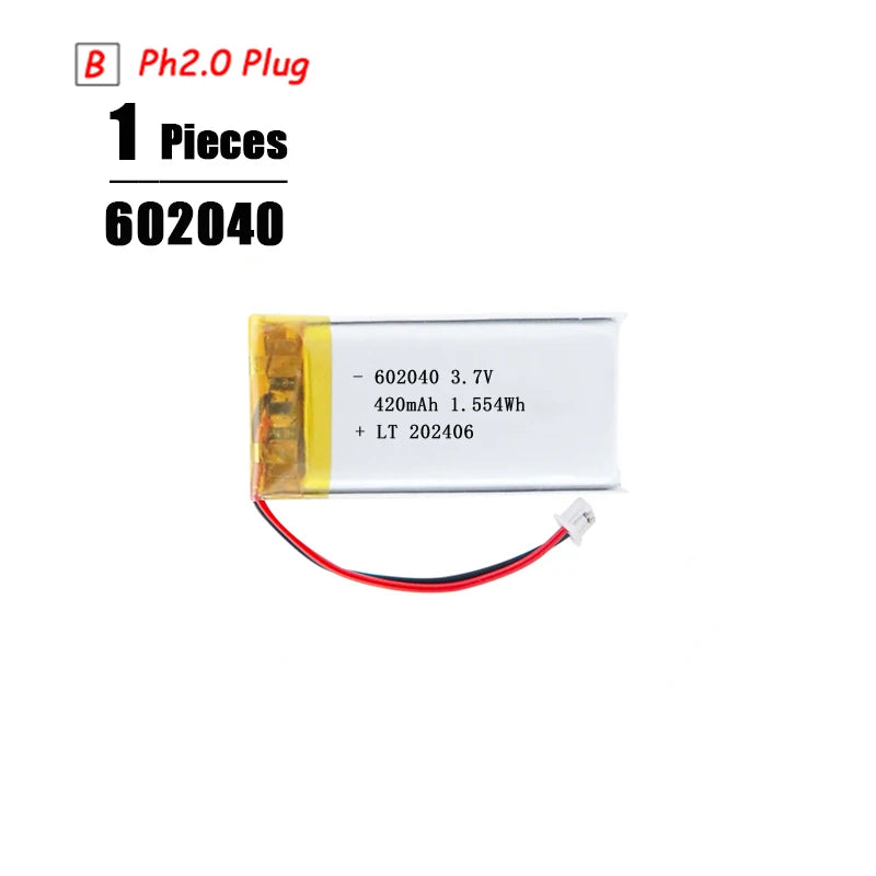 L7ADFJ 3.7V Lipo Battery, 3000mAh Li-Polymer Pouch, PH 2.0 2‑pin Plug, 1S1P, Protective Board, CE RoHS KC