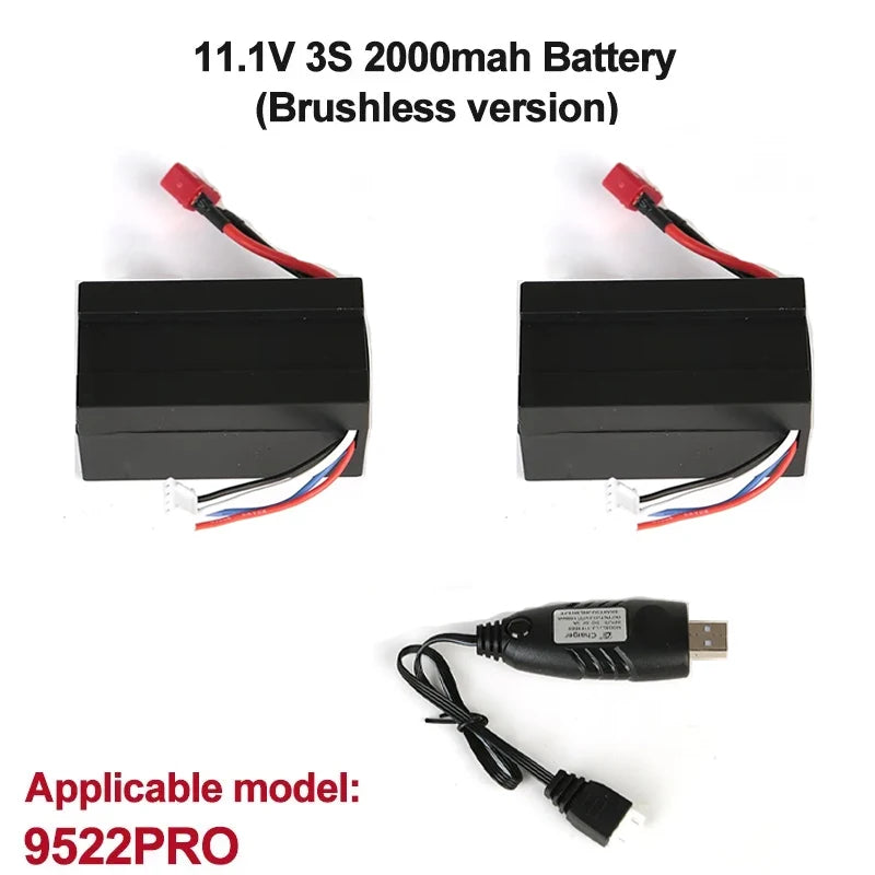 GANGBIBAO Lipo Battery, 11.1V 3S 2000mAh battery with USB charger for 9522PRO RC car, brushless version. Compatible only with 9522PRO model.