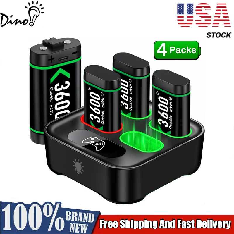 Rechargeable Battery for Xbox One Controller – 4×3600mWh Pack with Charging Station for Xbox One & Series X/S