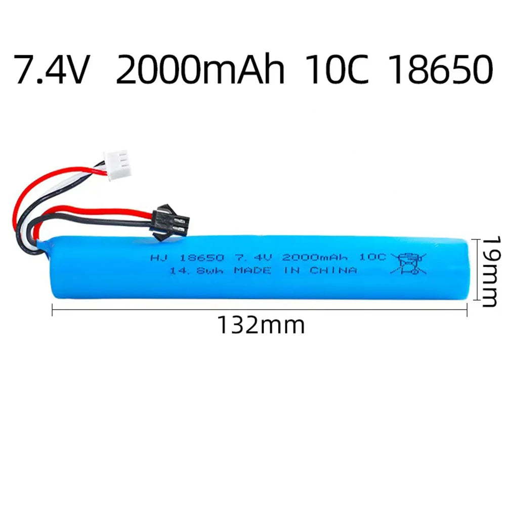 2S 7.4V 2000mAh 10C 18650 LiPo Battery, SM/Small Tamiya Plug, for Water Guns, Airsoft BB & Electric Toys