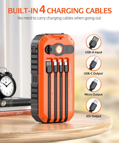 HS-43 40000mAh Solar Power Bank, 4 Built-in Cables & Hand Crank, 22.5W USB-A/20W PD USB-C, 6 Outputs/4 Inputs