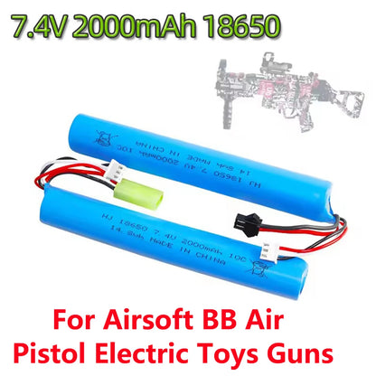 2S 7.4V 2000mAh 10C 18650 LiPo Battery, SM/Small Tamiya Plug, for Water Guns, Airsoft BB & Electric Toys