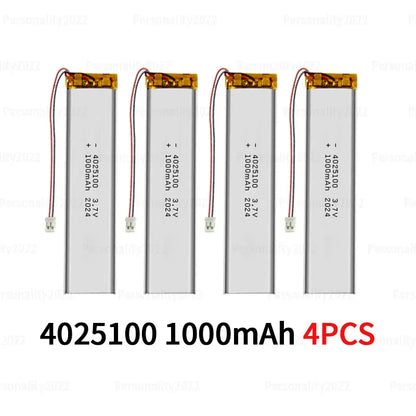 4025100 3.7V 1000mAh Lithium Polymer Battery, 4/25/100mm, PH-2.0P Plug for Bluetooth Recorder, E-book, LED Lights