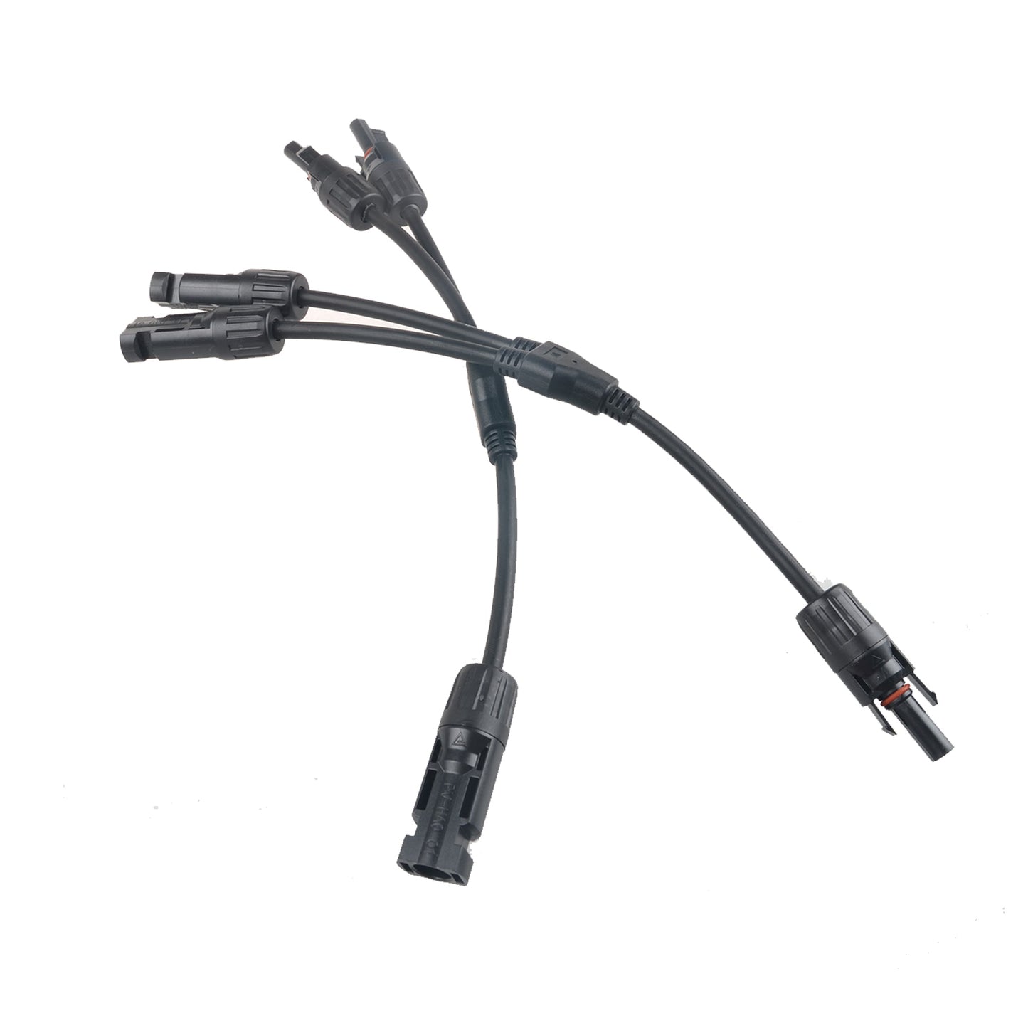 MC4 Y-branch solar panel cable connector splitter with multiple male and female leads