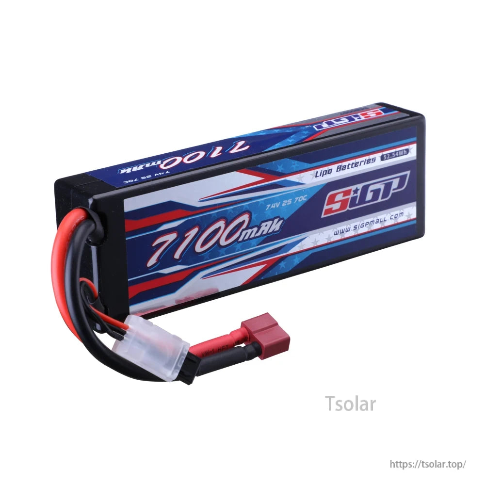 SIGP 2S 7.4V/7.6V LiPo Battery, SIGP 7100mAh 7.4V 2S 70C LiPo battery with 52.54Wh capacity, ideal for high-performance RC devices requiring durable, long-lasting power supply.