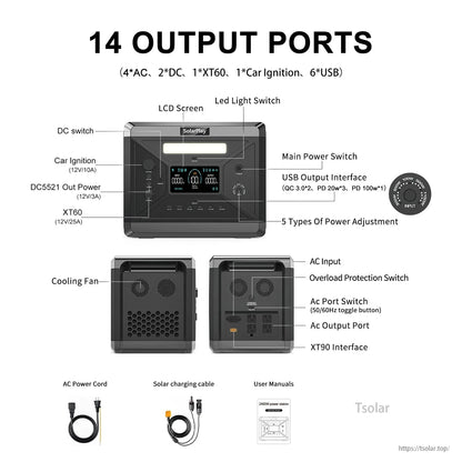 SOLARPLAY Q2501 Portable Power Station 2160Wh LiFePO4 Battery, 2400W (4800W Peak) Solar Generator, UPS <0.08s