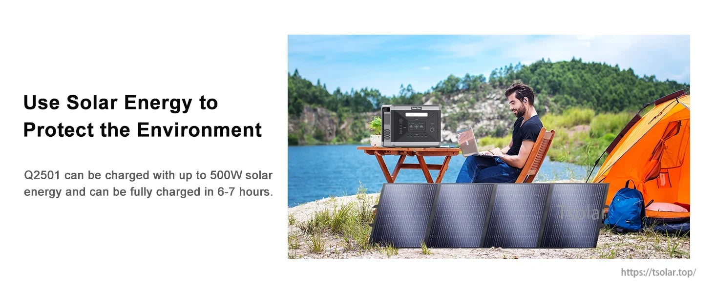 SOLARPLAY Q2501 Portable Power Station, Solar power station for outdoor use, eco-friendly charging.