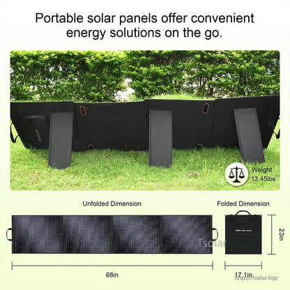 SOLARPLAY S200 200W Foldable Solar Panel, 200W portable solar panel, 18V monocrystalline, foldable; unfolds to 68in, folds to 17.1in, weighs 13.45lbs—lightweight, compact, efficient.
