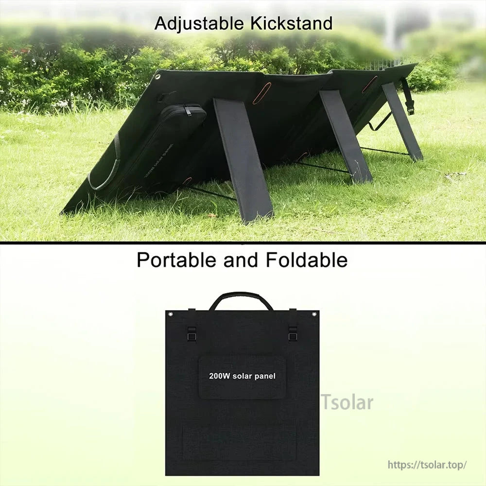 SOLARPLAY S200 200W Foldable Solar Panel, 200W foldable monocrystalline solar panel with adjustable stand, ideal for camping, travel, and home backup power.