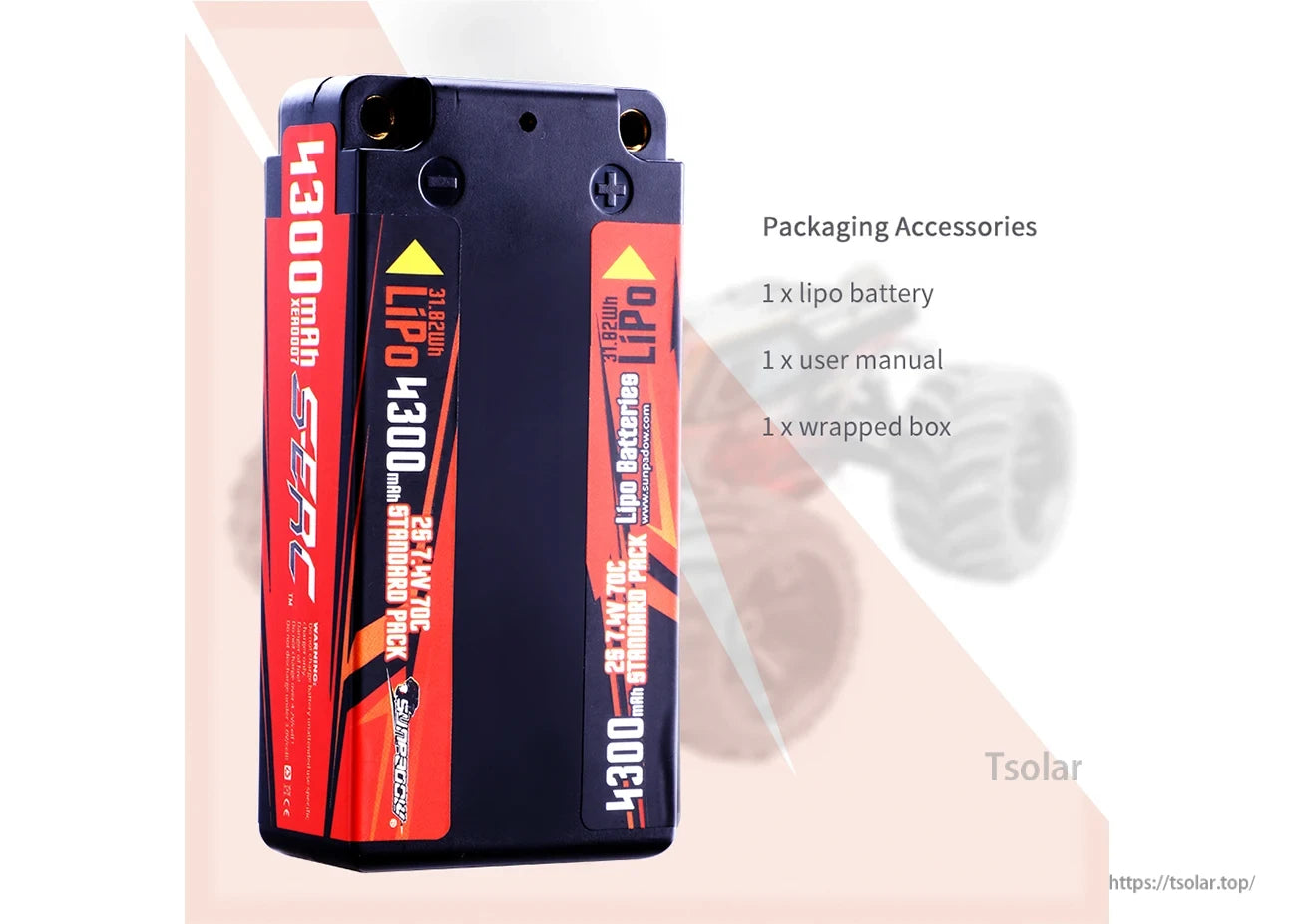 SUNPADOW 2S Shorty Lipo Battery, SUNPADOW 2S 1300mAh 25.7W 70C LiPo battery with accessories—high-performance power solution for RC models, offering reliable energy and included essential accessories.