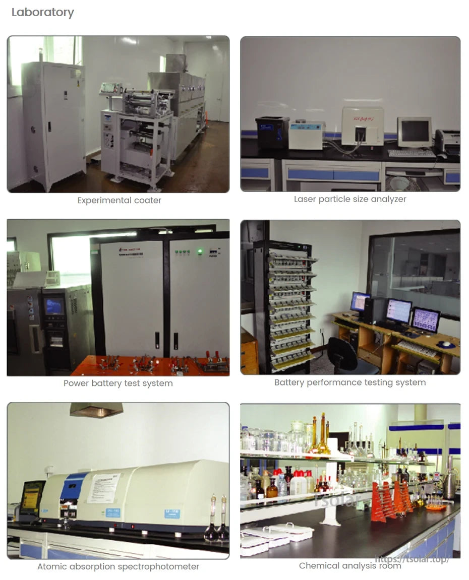 SUNPADOW 2S Shorty Lipo Battery, Lab equipment includes coater, particle analyzer, battery testers, spectrophotometer, and chemical analysis room for comprehensive material and battery testing. (24 words)