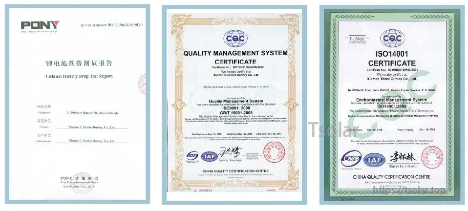 SUNPADOW 2S Shorty Lipo Battery, Xiamen Three Circles Battery Co., Ltd. holds ISO9001 and ISO14001 certifications and provides a lithium battery drop test report.