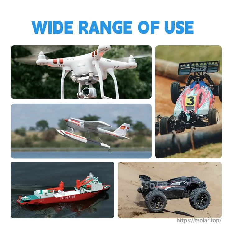 SUNPADOW Lipo Battery, This listing offers 2 packs suitable for various radio-controlled models including cars, planes, and boats.