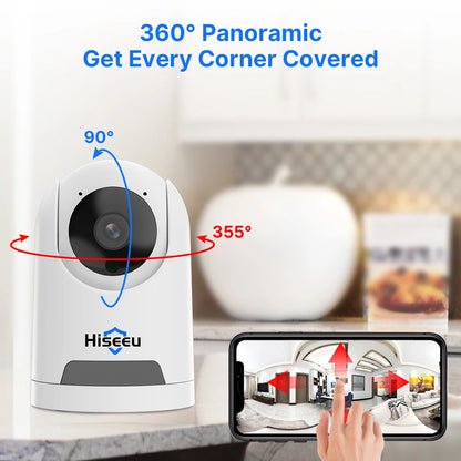 Hiseeu 2MP Baby Pet Monitor Camera, Captures entire scene with 90-degree coverage, showing all details.