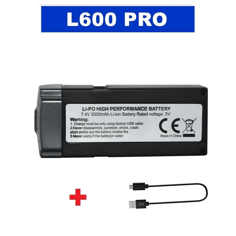 7.4V 3000mAh Li-Po battery, 5V output. Use only factory USB cable. Avoid damage, fire, or water. Do not disassemble. CE certified. Made in China.
