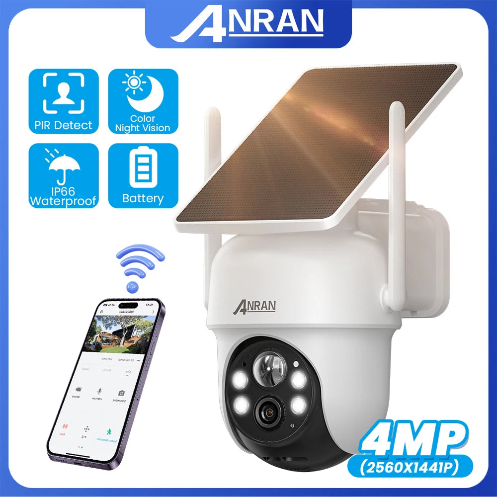 ANRAN Q4 2K 4MP Solar Battery Camera, ANRAN Color PIR Detect Night Vision IP66 Waterproof Battery .