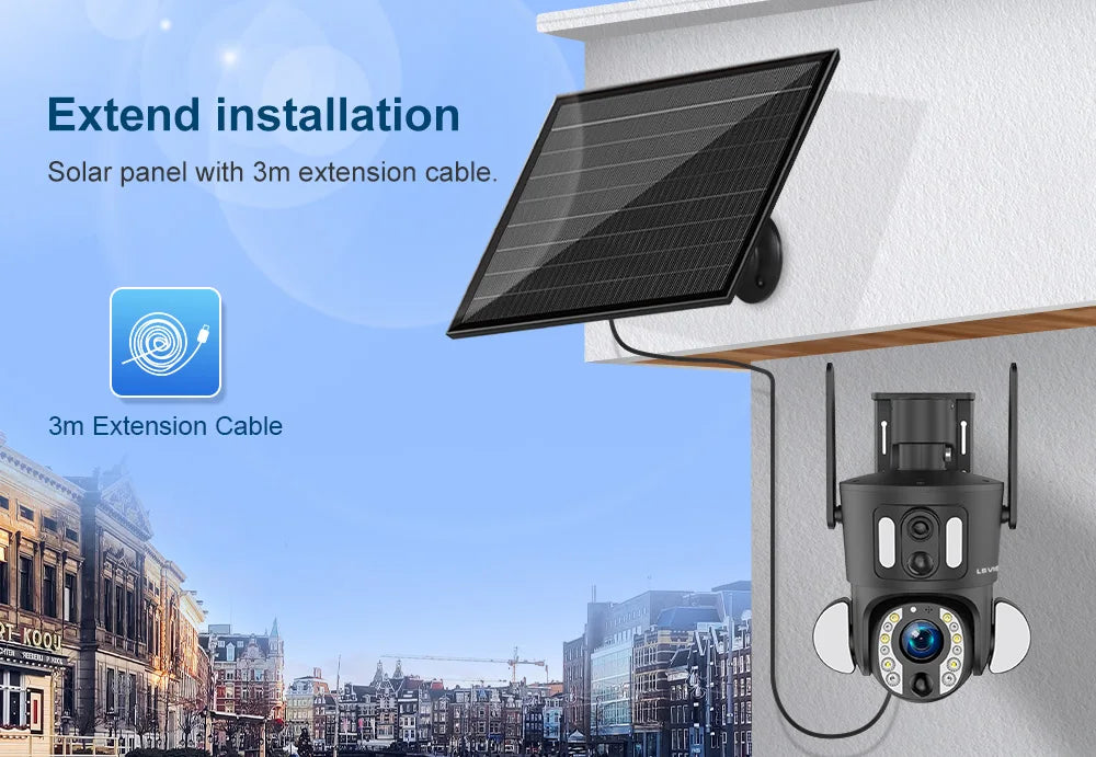 LS VISION 4K 8MP Solar Camera, Extension cable for solar panels, extending reach by up to 3 meters.