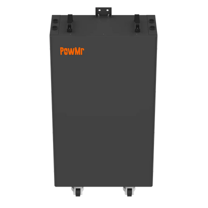 PowMr POW-LIO48300-IP65 51.2V 316Ah LiFePO4 home energy storage battery, front view on casters
