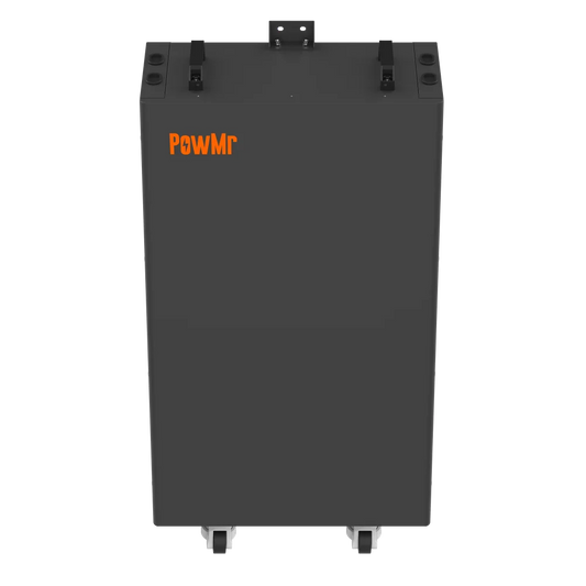 PowMr POW-LIO48300-IP65 51.2V 316Ah LiFePO4 home energy storage battery, front view on casters