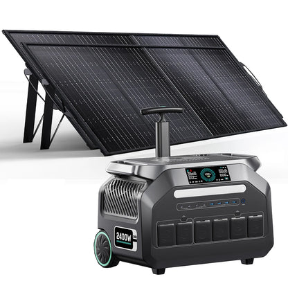 IEETEK P2400 2400W Portable Power Station + Solar Panel, 2048Wh LiFePO4, 2×200W Foldable Panels, Bluetooth