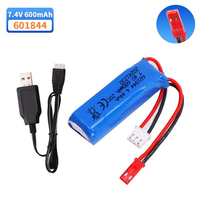 601844 7.4V 600mAh 2S Lipo Battery, 7.4V 600mAh 2S LiPo Battery with JST Plug and USB Charger