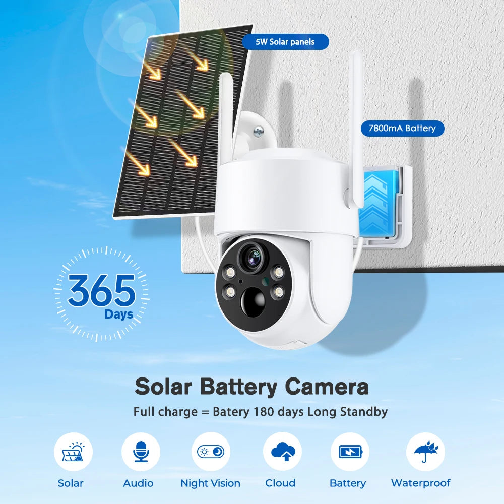 BESDER TQ6 4MP 2560 x 1440 Solar Camera, SW Solar panels 7800mA Battery 365 Days Solar Battery Camera Full charge Batery 180