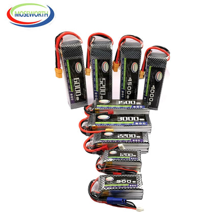 MOSEWORTH LiPo Battery 2S/3S/4S/6S 1300–6000mAh, 30C–60C, 7.4–22.2V for RC Drone, Airplane, Car, Helicopter