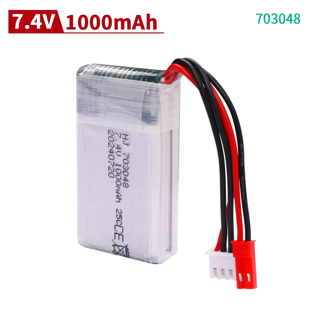 7.4V 1200mAh 25C 703048 Lipo Battery 2S with JST/SM/T/EL-2P/Tamiya Plug for MJXRC X600 RC Drone Replacement