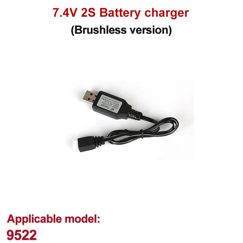 GANGBIBAO Lipo Battery, 7.4V 2S battery charger for model 9522 brushless version, includes USB cable with connector.