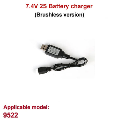 GANGBIBAO Lipo Battery, 7.4V 2S battery charger for model 9522 brushless version, includes USB cable with connector.
