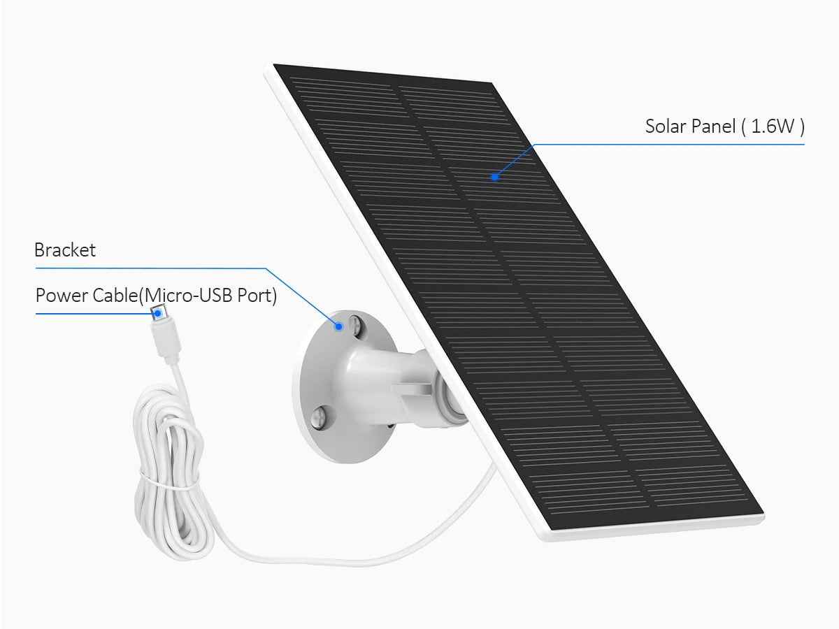 MISECU 2K 3MP Solar Security Camera, Solar Panel 1.6W Bracket Power Cable(Micro-USB Port