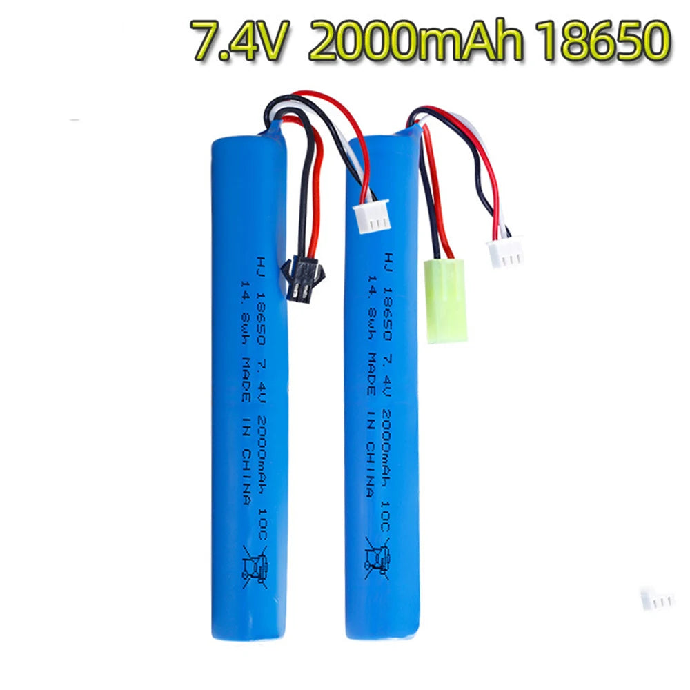 2S 7.4V 2000mAh 10C 18650 LiPo Battery, SM/Small Tamiya Plug, for Water Guns, Airsoft BB & Electric Toys