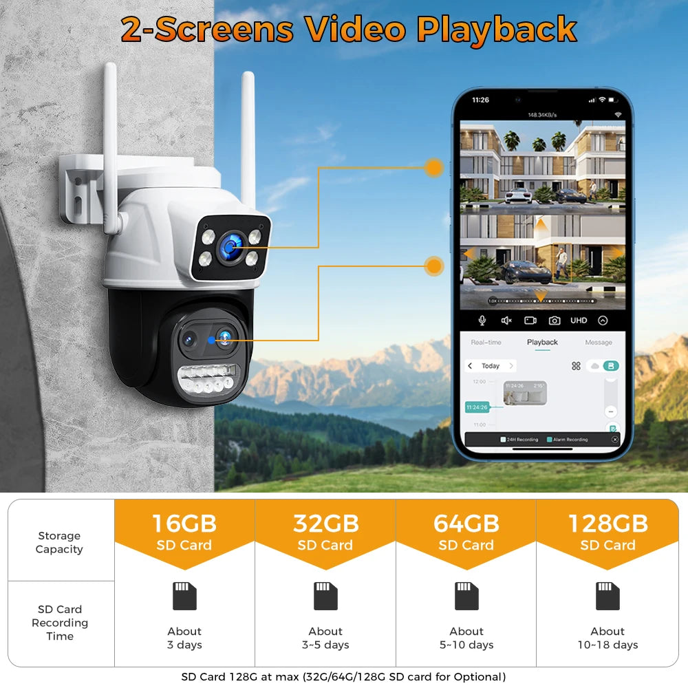 Hiseeu 9MP Camera, High-tech camera features dual screens, 8x zoom, and UHD recording capabilities.