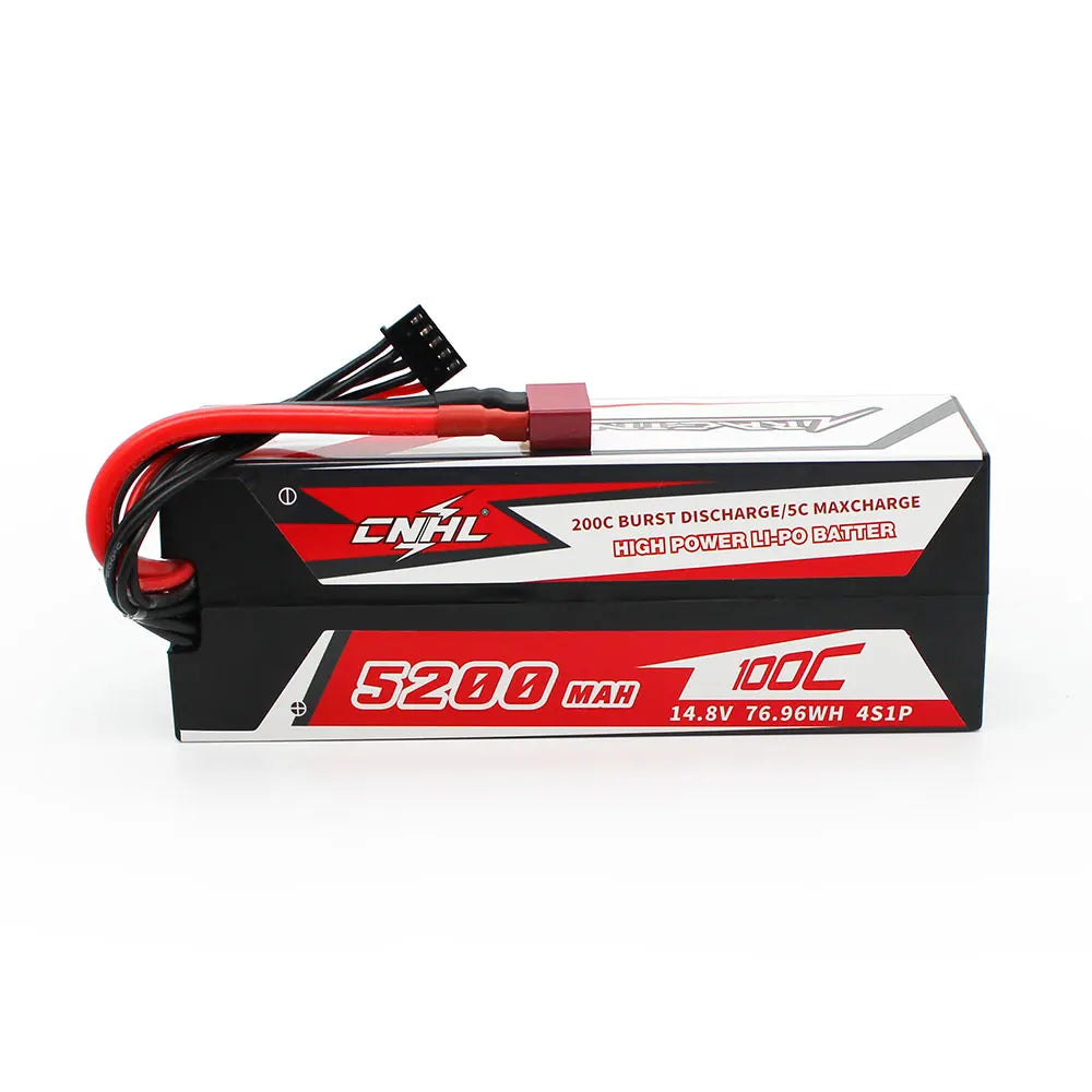 CNHL Lipo Battery, CNHL 5200mAh 4S1P LiPo battery, 14.8V, 100C continuous/200C burst discharge, high power, Deans plug, ideal for demanding RC applications.