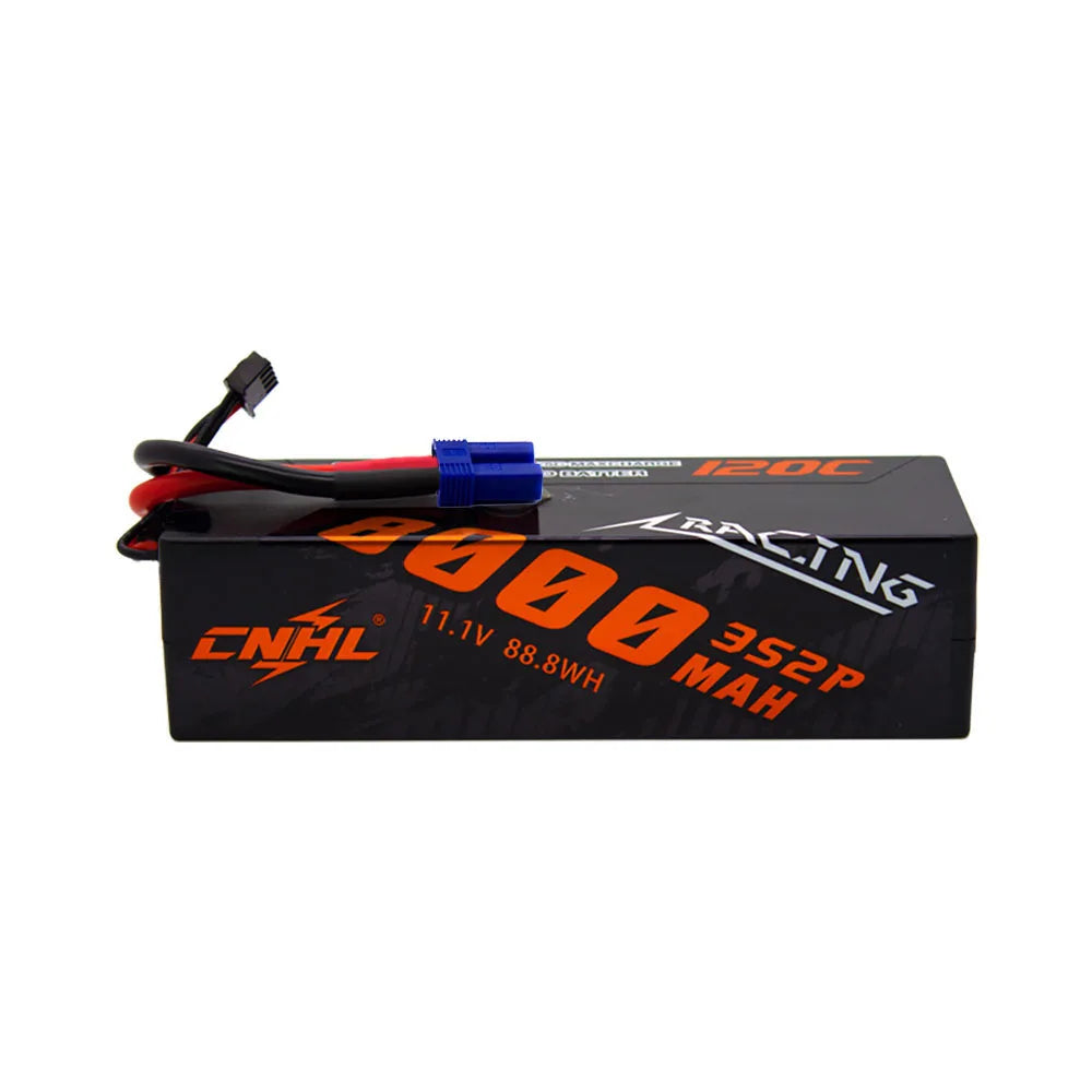 CNHL 3S/4S LiPo Battery, CNHL 8000mAh 11.1V 120C high-performance LiPo battery with T/EC5 plug, ideal for racing drones and RC vehicles requiring long runtime and high discharge rates.
