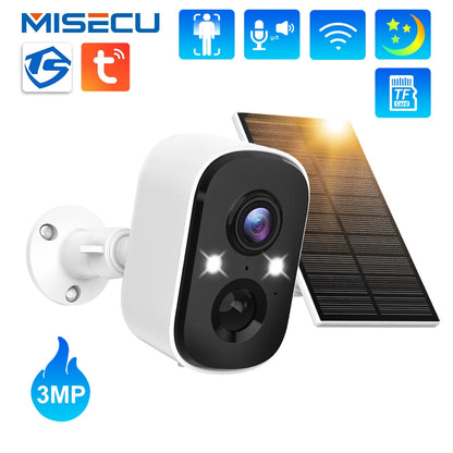 MISECU 2K 3MP Solar Security Camera - Tuya WIFI Solar Battery Camera Outdoor Human Detect Color Night