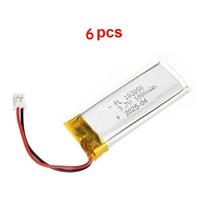 6-pack 3.7V 1000mAh Li-Po batteries with JST PH 2.0 connectors, ideal for DIY Bluetooth speakers and similar projects.