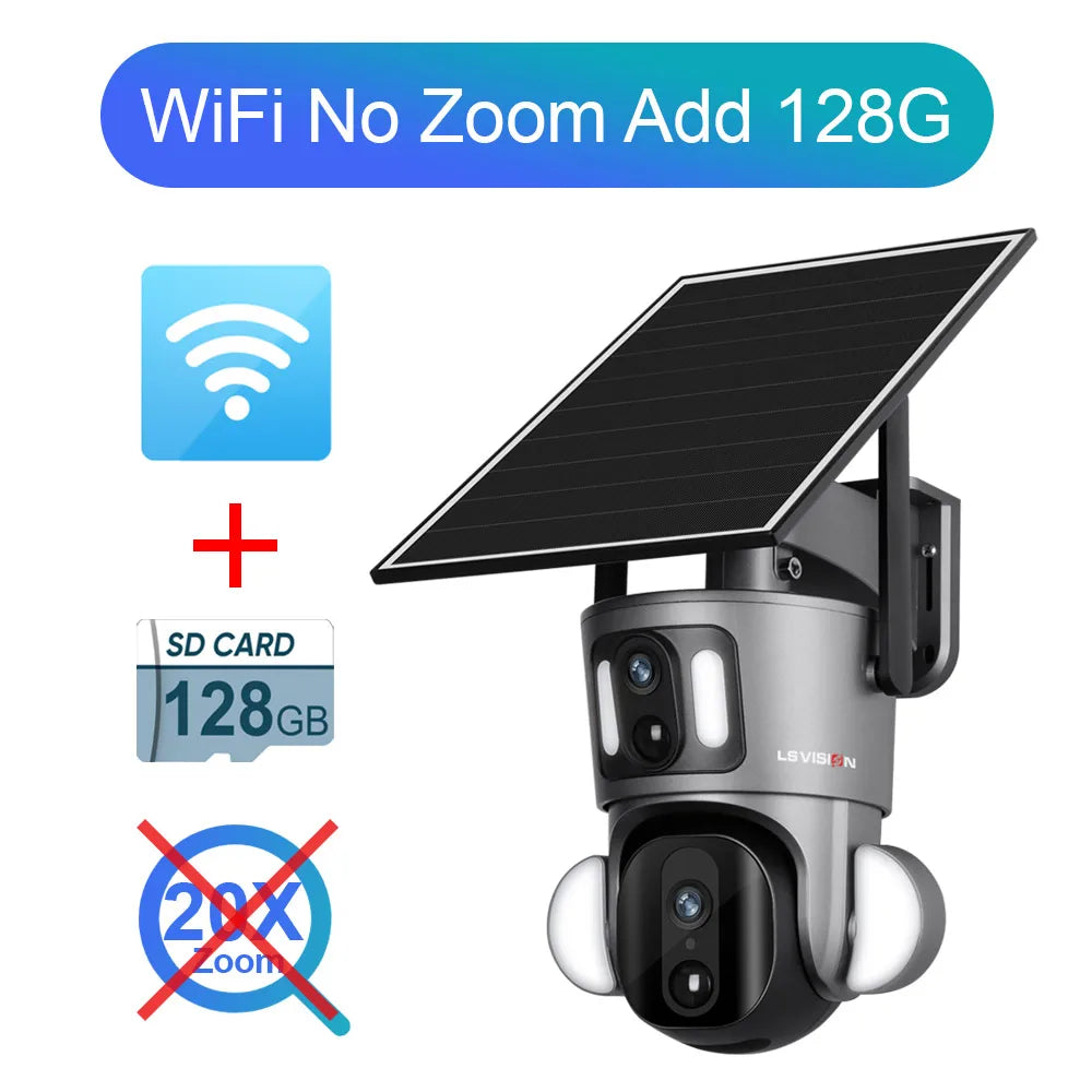 LS VISION 4K 8MP Solar Camera, WiFi No Zoom Add 128G SD CARD 128GB LsvIsi