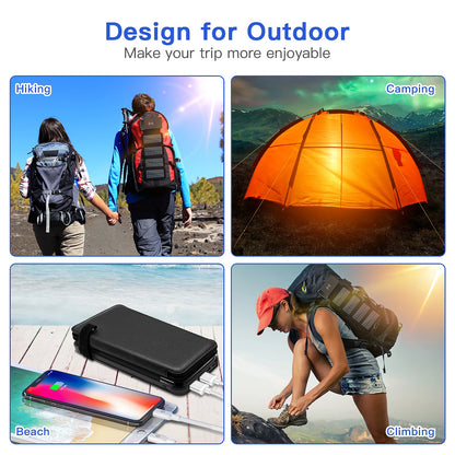 10000mAh Solar Power Bank, Outdoor solar power bank for hiking, camping, beach, and climbing.