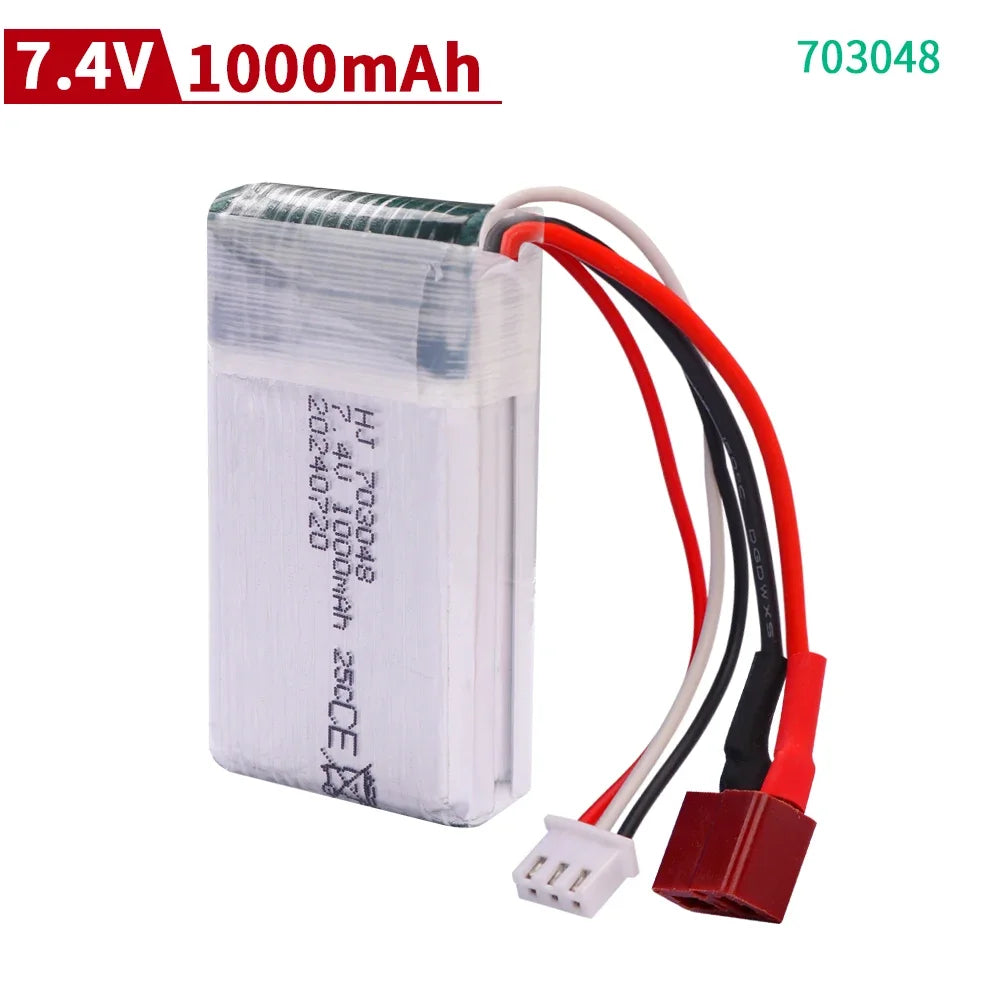7.4V 1200mAh 25C 703048 Lipo Battery 2S with JST/SM/T/EL-2P/Tamiya Plug for MJXRC X600 RC Drone Replacement