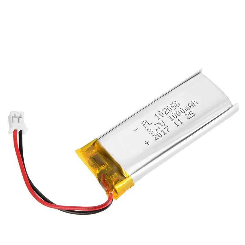 102050 3.7V Lipo Battery Cell, 1000mAh Li-Polymer Rechargeable with 2P PH2.0 Connector for MP3/GPS/LED Devices