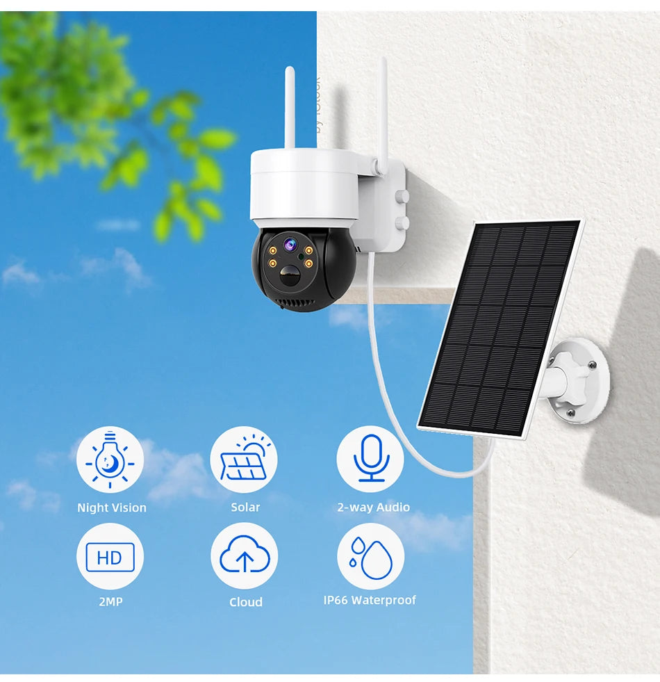 Hiseeu WTD512 1080P 2MP Solar Camera, Night Vision Solar '2-way Audio HD ZMP cloud IP66 Water