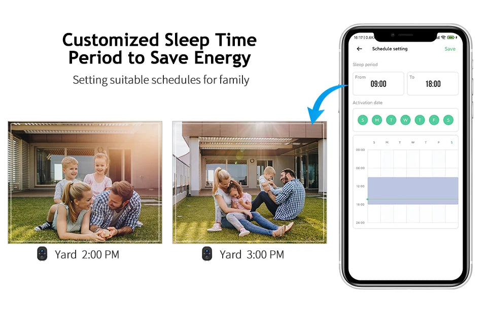 Techage 2MP Solar Camera, Customized Sleep Time 16;17[0,6x Sckedule setting Save Period