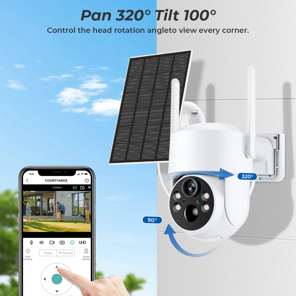 BESDER TQ6 4MP 2560 x 1440 Solar Camera, Pan and tilt camera with 100° view and 3200x zoom for wide coverage and detailed captures.