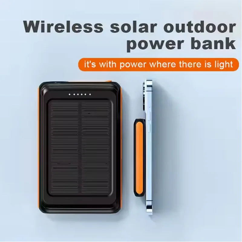 5000mAh Magnetic Wireless Solar Power Bank, Portable solar power bank with light for outdoor charging